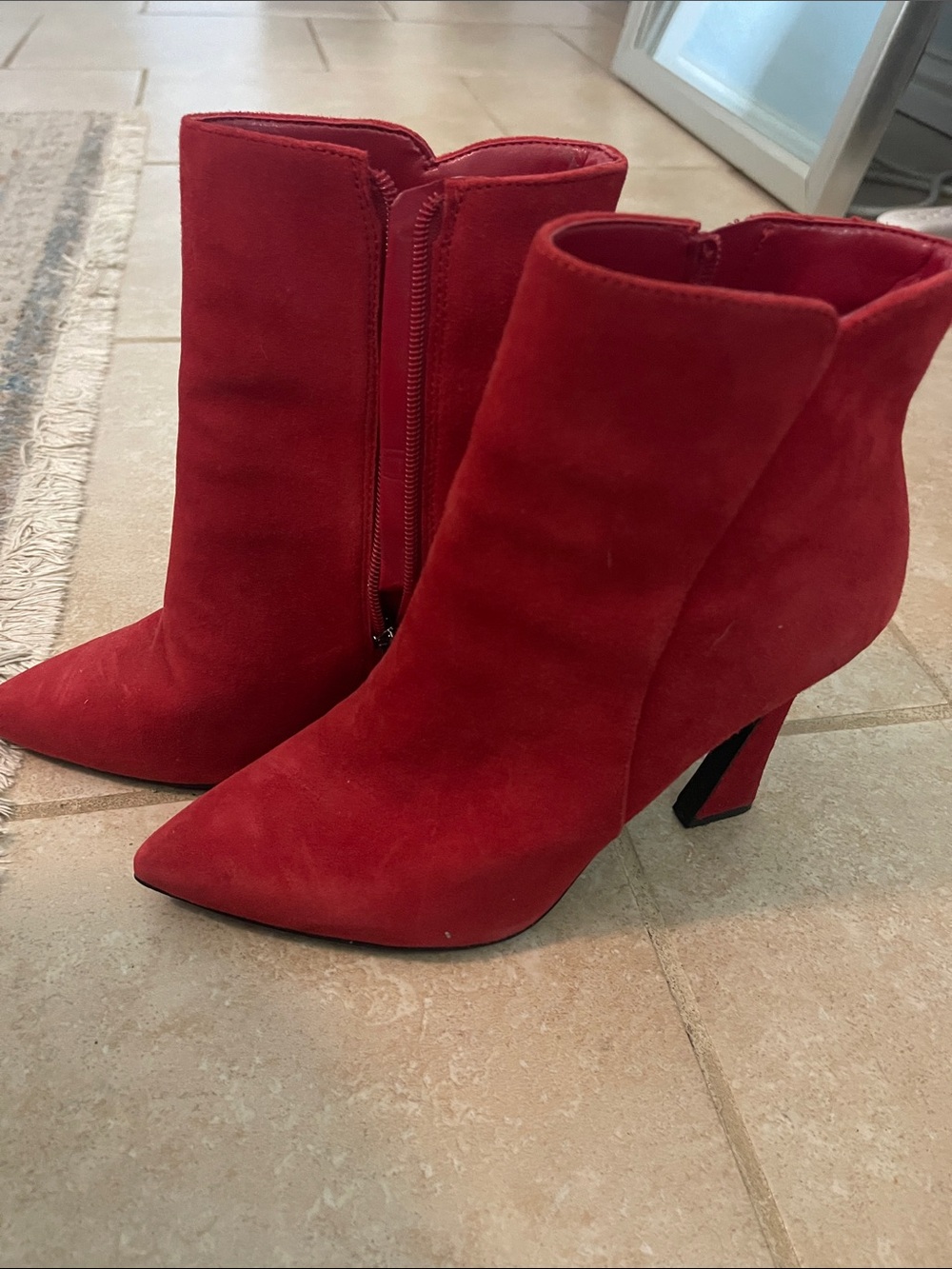 Nine West Red Suede Pointed Toe Ankle Boots